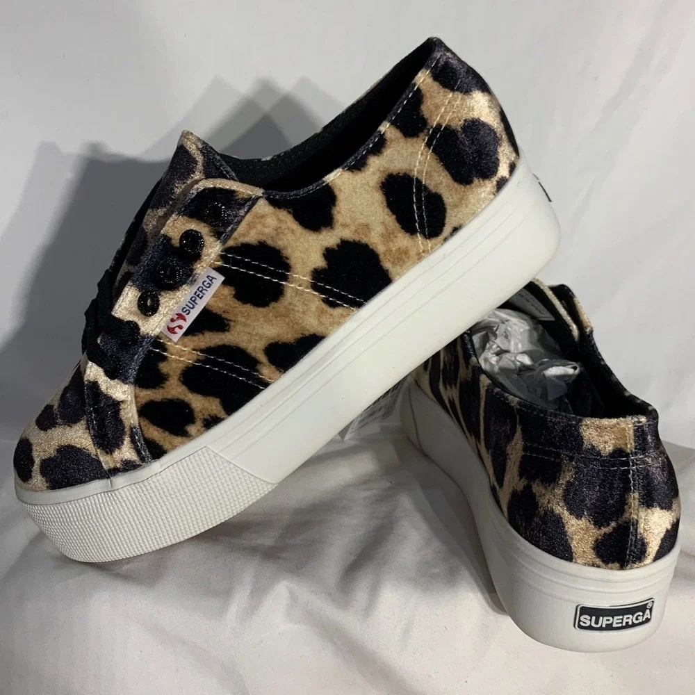 NEW Superga Platform Velvet Leopard Animal Print Shoes Size 8